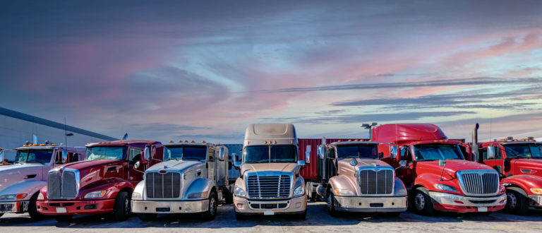 A fleet of trucks sitting side by side.